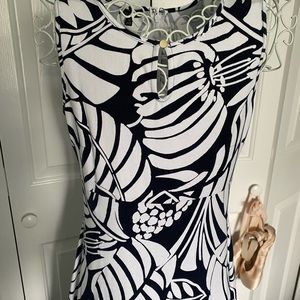 Talbots summer stretch navy/white print maxi.